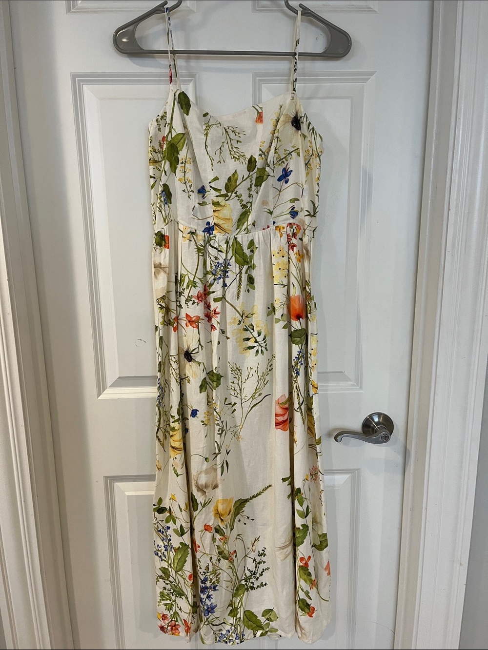 H&M Cream Floral Spaghetti-Strap Maxi Dress with Multicolor Blooms